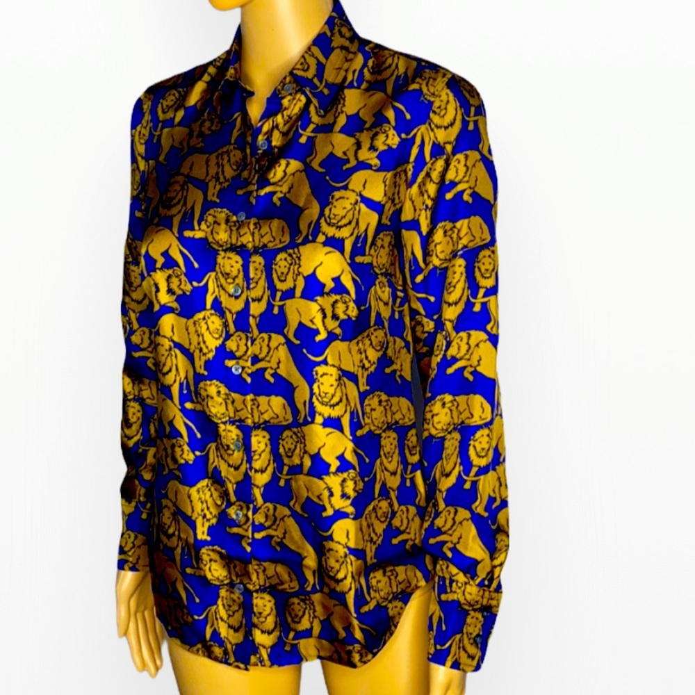 J.Crew Collection Royal Blue Gold
Lion Print Silk Shirt Blouse Size 0 - Picture 10 of 14